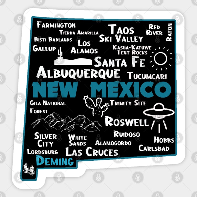 Cute map of Deming New Mexico Albuquerque Santa Fe Los Alamos, Roswell Las Cruces Carlsbad Hobbs Silver City Sticker by BoogieCreates